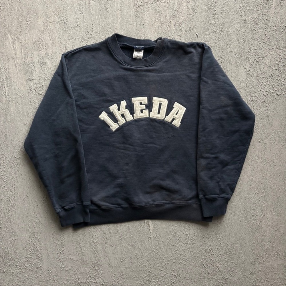 Vintage Ikeda Crewneck Sweatshirt Mens Small Navy Blue 90s